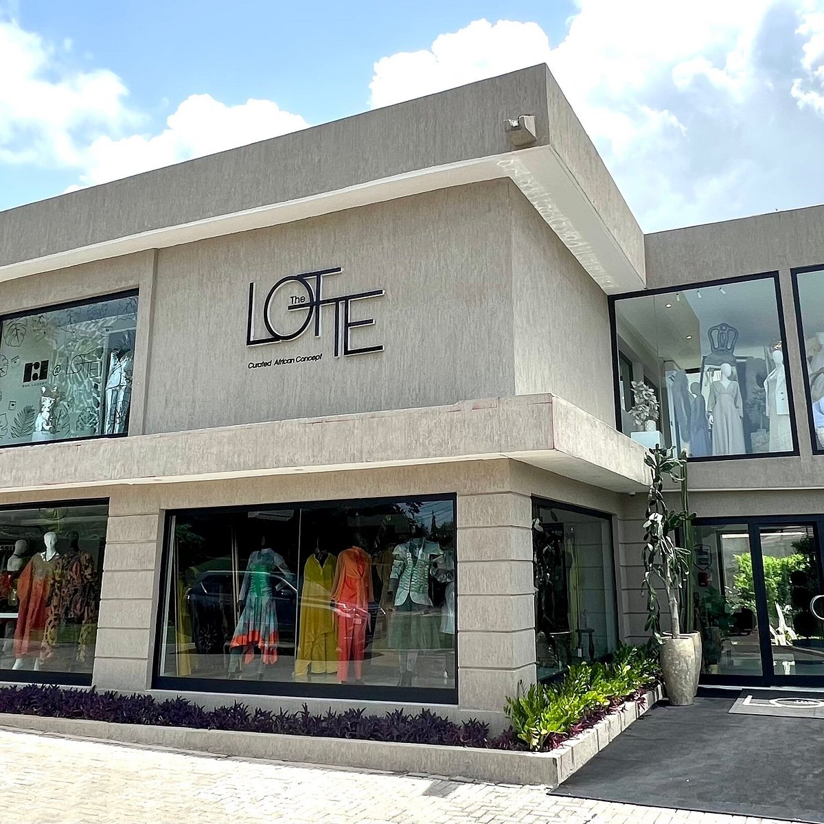 The Lote boutique storefront with colorful African fashion on display in Accra, Ghana
